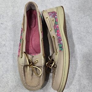 🐢 Sperry Angelfish Berry Floral Sequin Boat Shoes Size 9.5